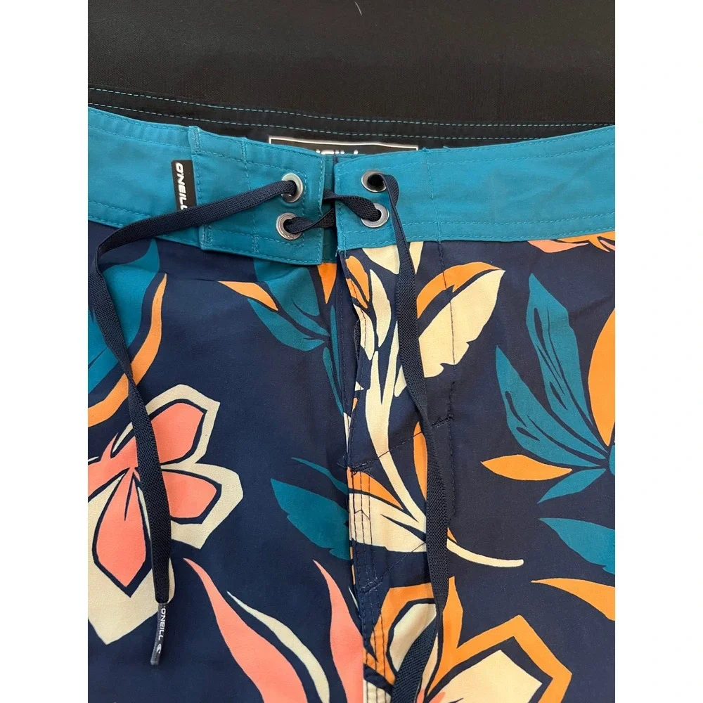 O'Neill Hyperfreak Mens Floral Board Shorts Navy Blue Orange Swim Trunks 30